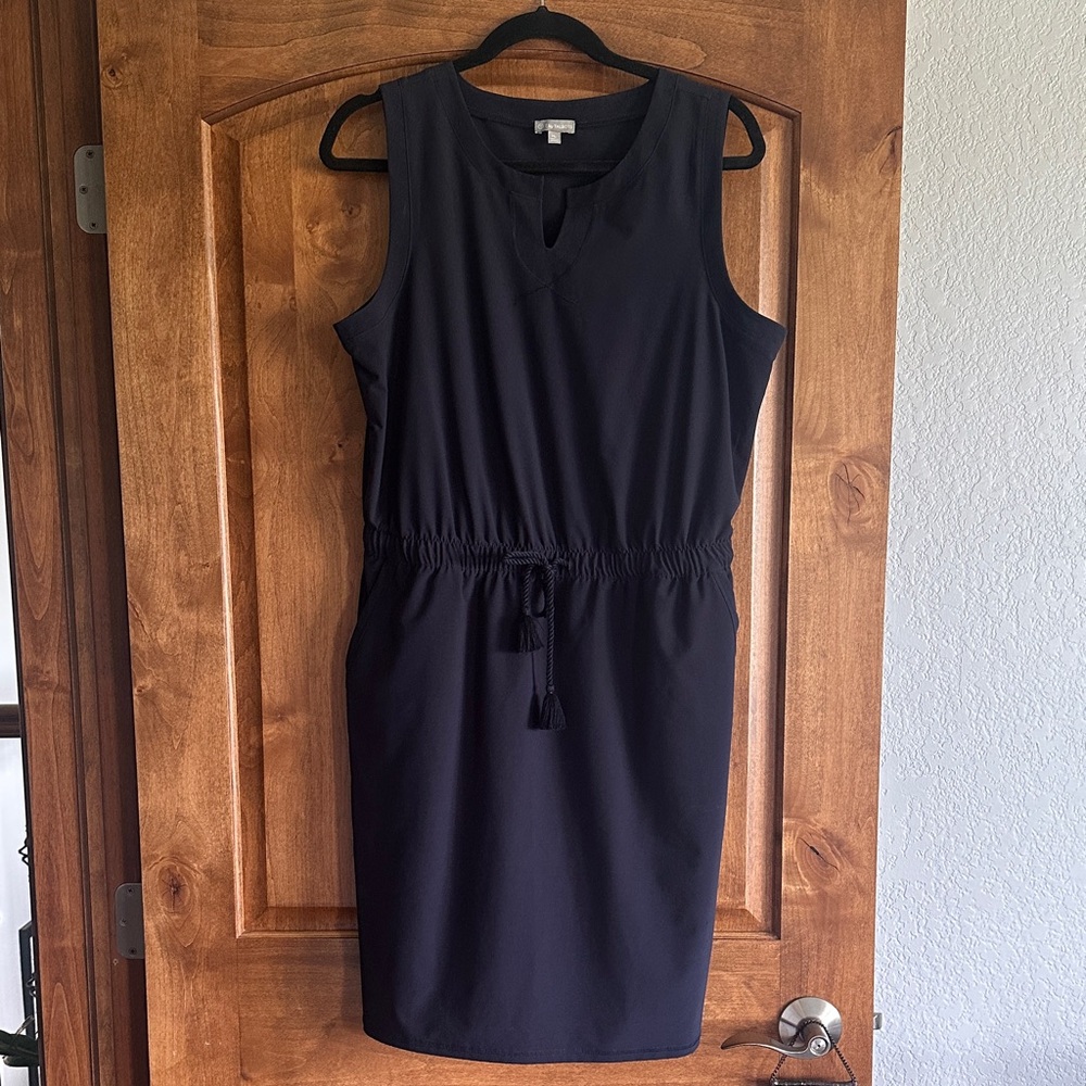 T by Talbots Women's Sleeveless Navy Elastic Waisted Dress Tassel Tie Front